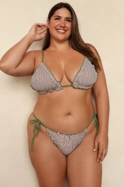 Grazia Super Cheeky Bikini Bottom -Dippin Daisys Shop D3401 CSEG grazia bottoms cocoa stripe elm green 8