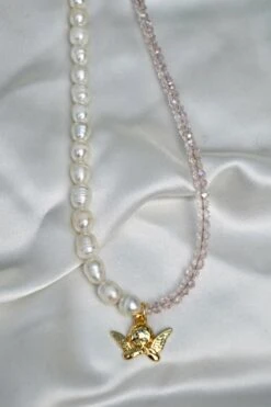 Dreamsbaby Jewels X Dippin Daisys Gold Cherub Necklace -Dippin Daisys Shop DDBJCN PNK gold cherub necklace pink 3