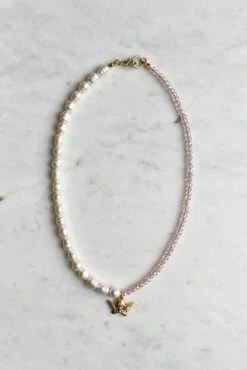 Dreamsbaby Jewels X Dippin Daisys Gold Cherub Necklace -Dippin Daisys Shop DDBJCN PNK gold cherub necklace pink 4