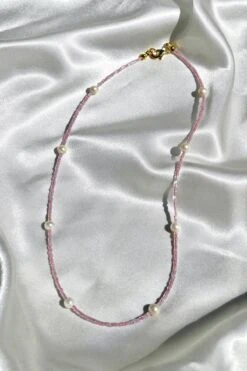 Dreamsbaby Jewels X Dippin Daisys Dainty Beaded Necklace -Dippin Daisys Shop DDBJSBPN PNK dainty beaded necklace pink 3